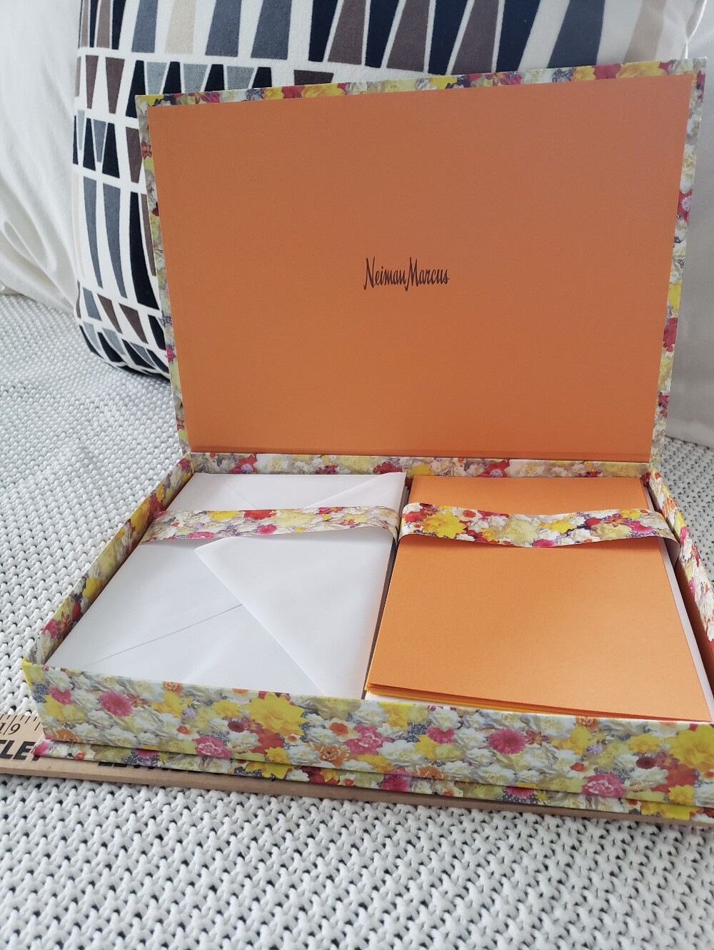 Neiman Marcus Floral Stationery Set in Orange and White Vintage